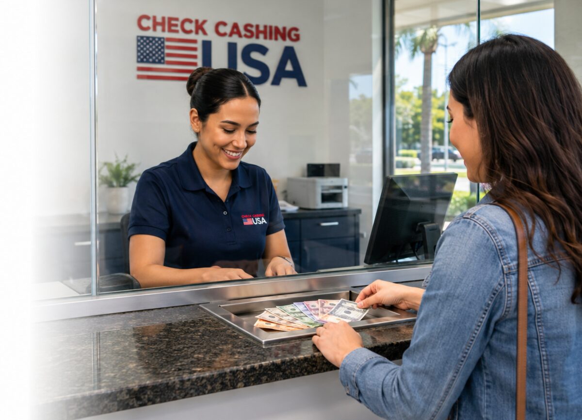 A customer selling foreign currency to a Check Cashing USA associate